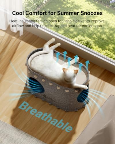 DownyPaws Cat House for Indoor Cats,Peekaboo Cat Bed Cave, Light Gray
