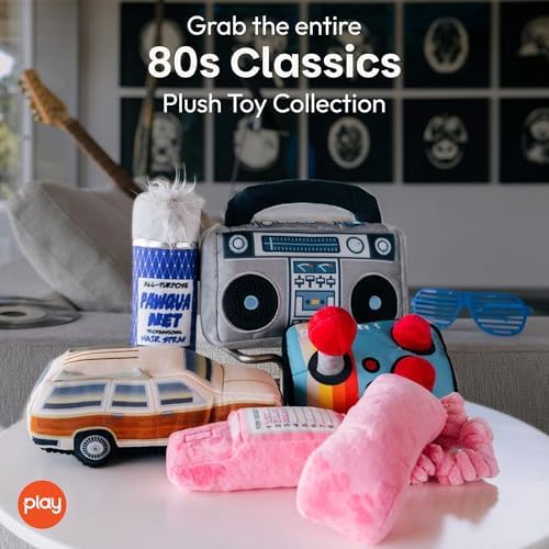 P.L.A.Y. Cute Plush Dog Toys - 1980s Classics Themed Durable Squeaker 2-in-1 Chew Toy, Great for Puppies & Small, Medium, Large Dogs - Machine Washable, Recycled Materials (Boop Box Boombox & Casette)