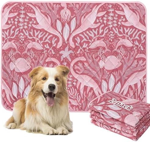 BVAGSS Washable Pee Pads for Dogs, 2 Pack Reusable Leakproof Puppy Wee Wee Pad, Non-Slip Waterproof Pet Training Pads, Super Absorbent Whelping Pads XH081 (Dino Pink, 36X41 Inch (Pack of 2))