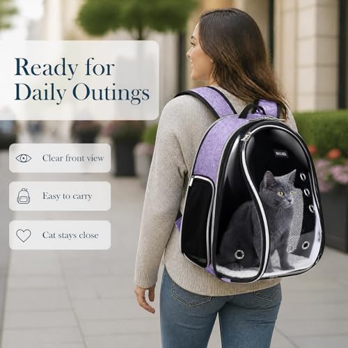 BAGLHER Cat Carrier Backpack Bubble - Fit Up to 18 Lbs - Airline-Approved Dog Backpack Carrier for Small Pets Puppies Dogs Bunny, Space Capsule Dog Carrier Backpack for Travel Outdoor Hiking, Purple