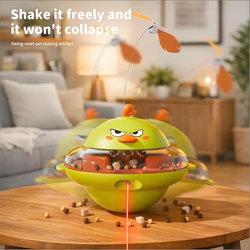 Interactive Cat Toy for Indoor Cats with Laser, Feather&Treat Dispenser