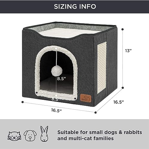 Bedsure Cat House Bed for Indoor Cats with Fluffy Ball and Scratch Pad