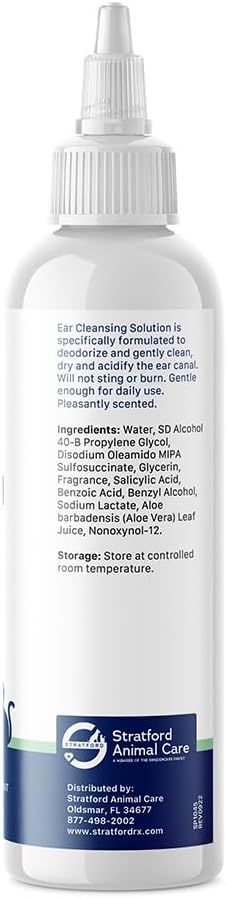 Ear Cleansing Solution - Sweet Pea Vanilla - 12oz | Ear Cleaner & Drying Solution for Dogs & Cats w/Aloe Vera to Wash Debris and Wax - Odor & Irritation Relief