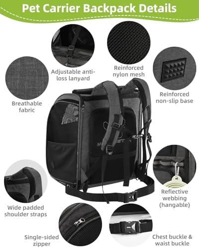 Expandable Cat Carrier Backpacks with Breathable Mesh, Pet Carrier Backpack for Cats Small Dogs Puppies Up to 20 Lbs, Dog Carrier Backpack Great for Travel/Hiking/Camping/Outdoor-Khaki