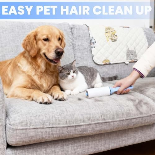 ADHES Lint Roller for Pet Hair – 5 Rolls + 2 Handles, 4 Inch x 90 Sheets