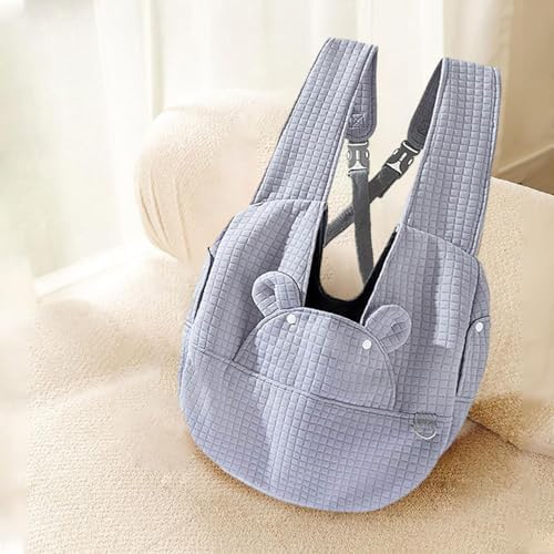 Dog Carrier Backpack, Cute Bear Shape Crossbody Chest, Dog Travel Bag, Small Dog Cat Go Out Bag, Comfort Breathable Puppy Bags, Portable Adjustable for Small Dogs Cats Outdoor Travel (Grey)