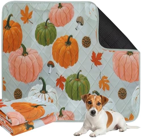 IEUUMLER Washable Pee Pads for Dogs, 2 Pack Pumpkin Pattern Reusable Waterproof Puppy Potty Pads, Non-Slip Absorbent Pet Training Pads for Playpen Crate Bed EU016 Grey Pumpkin, 36x24