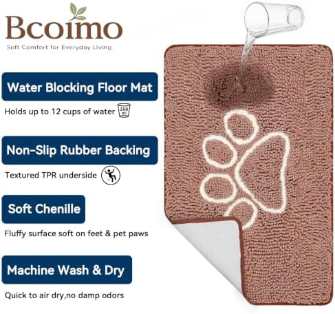 Bcoimo Super Absorbent Dog Door Mat, 30"*20" Anti Slip Mat for Muddy Paws