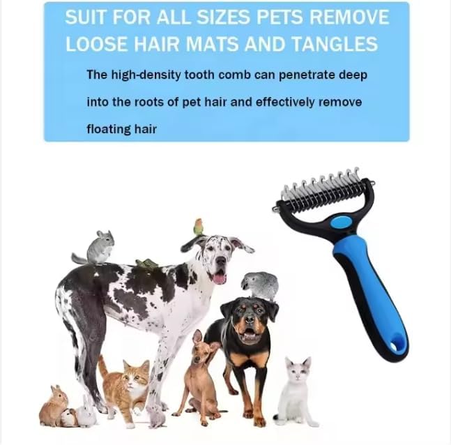Undercoat Rake and Dematting Brush for Dogs & Cats - Professional 2-in-1 Pet Grooming Tool - Removes Stubborn Mats, Knots, and Tangles Safely and Gently - Reduces Shedding for Heavy-Coated Pets (Blue)