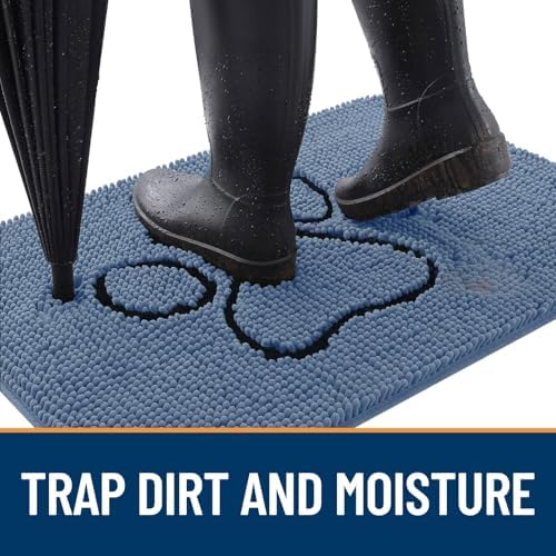 OLANLY Dog Door Mat for Muddy Paws 30x20, Paw Print Design Chenille Mud Mat