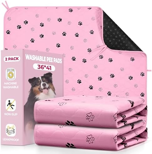 Fostanfly Washable Pee Pads for Dogs, Ultra-Absorbent, 36"x41"-2 Pack, Pink