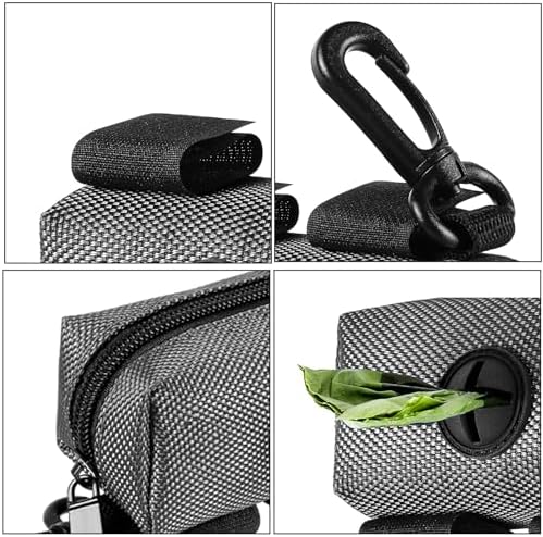 Dog Waste Bag Dispenser Pet Poop Bags Holder for Doggie Waste Bags Dispensers Soft Fabric Zipper Small Doggy Puppy Pouch for Leash Accessory Attachment with Carrier,Grey