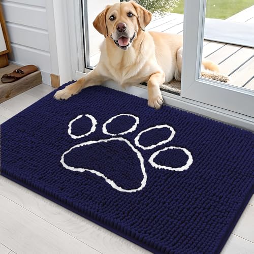 OLANLY Dog Door Mat for Muddy Paws 35x24, Paw Print Design Chenille Mud Mat