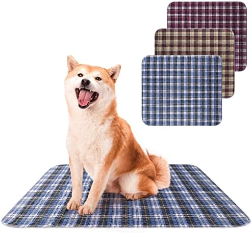 KOOLTAIL Washable Pee Pads for Dogs - Waterproof & Non-Slip Plaid Puppy Potty Training Pads, Reusable Whelping Pads, Dog Food Feeding Mat,Blue & Purple & Brown