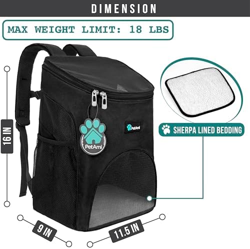 PetAmi Cat Backpack Carrier for Small Dogs and Large Cats, Airline Approved