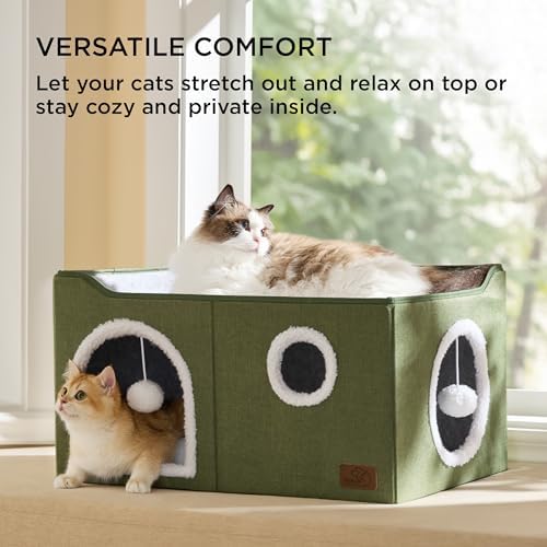 Bedsure Extra Wide Cat House Bed with Fluffy Ball and Scratch Pad