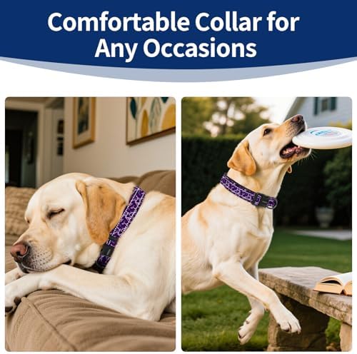 Kazazoo Large Dog Collar, Reflective Nylon Collar,No Pull,Heavy Duty Collar,Soft Neoprene Quick Release Buckle Dog Collars for Labrador Retriever,German Shepherd,Golden Retriever-Purple camo-L