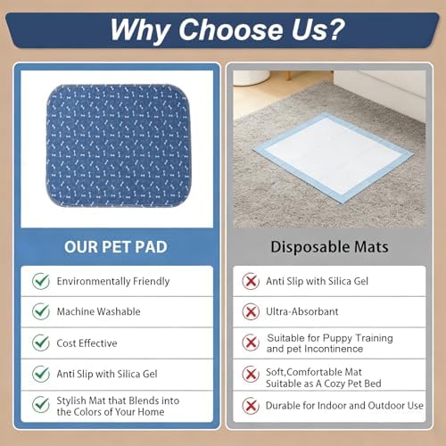 Puppy Pads with Pheromones, Washable Pee Pads for Dogs Potty Training, Reusable Dog Mat with Pet Hair Removal Gloves for Playpen, Crate, Whelping Box (Blue,S)