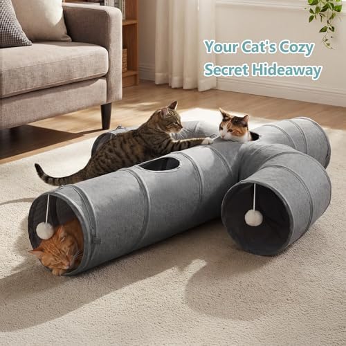 Ownpets Cactus Cat Tunnel 10" with Peek Holes for Indoor Large Cat, Grey
