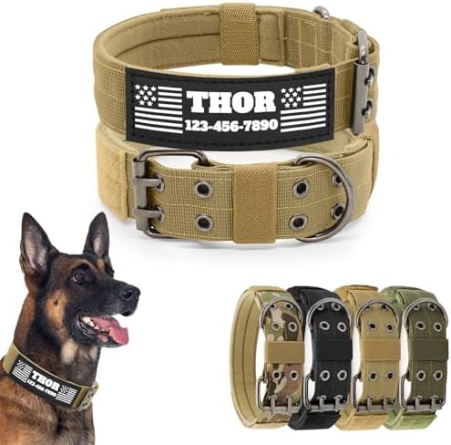 Tactical Dog Collar with Name Patches, Khaki: L