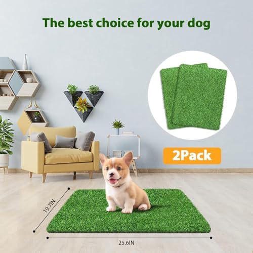 Artificial Grass Rug Turf for Dogs Indoor Outdoor Fake Grass for Dogs Potty Training Area Patio Lawn Decoration (25.6 x 19.7 Inch (Pack of 2))