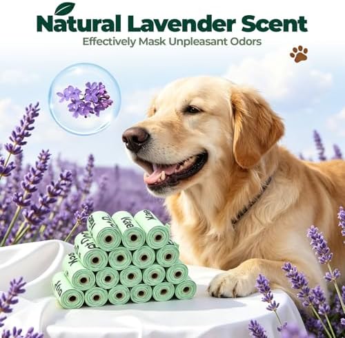 Compostable Dog Poop Bags 270 Count (18 Rolls), 9x13 Inch, BPI Certified, Plant-Based Leak Proof Lavender Scented Eco-Friendly Waste Bags (Green)