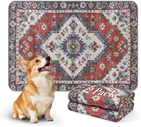 Washable Pee Pads for Dogs, 2 Pack Reusable Puppy Pads Absorbent Training Pads for Dogs Waterproof Dog Mat Non-Slip Whelping Pet Mat (Red/Rhombus, 36“×41”-2Pack)