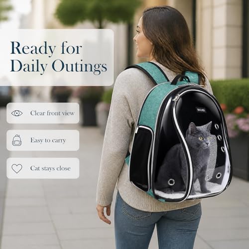 BAGLHER Cat Carrier Backpack Bubble - Fit Up to 18 Lbs - Airline-Approved Dog Backpack Carrier for Small Pets Puppies Dogs Bunny, Space Capsule Dog Carrier Backpack for Travel Outdoor Hiking, Green
