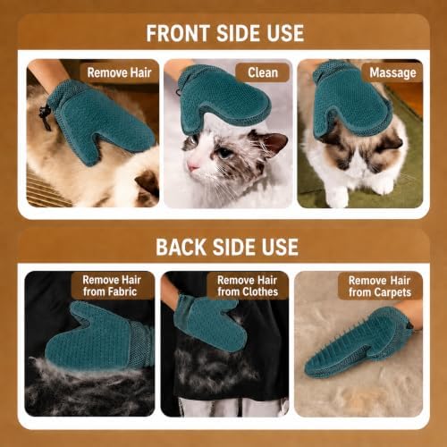 Pet Hair Removal Glove, 2-in-1 Cat Dog Grooming Glove, Fabric Fur Remover