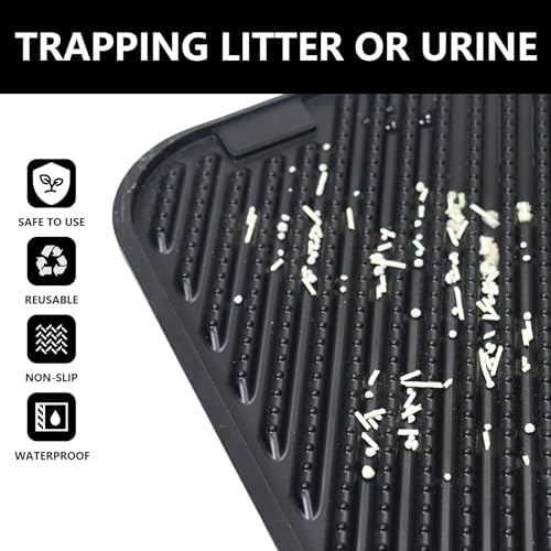 Silicone Cat Litter Mat,Extra Large Litter Trapping Mat,Waterproof Litter Box Mat for Floor,Easy Clean,Non-Slip Litter Catcher Mat,Cat Supplies Needs (Black, 31x23x0.26 in)