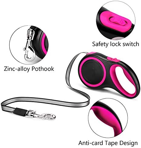 Segarty 26ft Dog Leash Retractable, 8m Dog Leads Long for Medium Large Breed Pets 44-110Lbs, No Tangle Nylon Tape and 1 Button Break & Lock Heavy Duty Leash for Training Running, Pink
