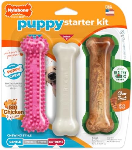 Nylabone New Puppy Starter Kit, Puppy Teething Toys, 3 Pack, Pink