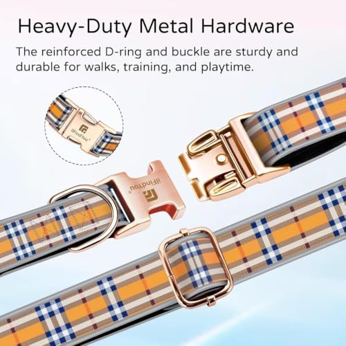 Reflective Plaid Dog Collar for Small Dogs, Light Orange-S