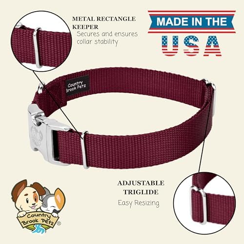 Country Brook Petz - Premium Nylon Dog Collar with Metal Buckle for Small Medium Large Breeds - 30+ Colors (Medium, 3/4 Inch, Burgundy)