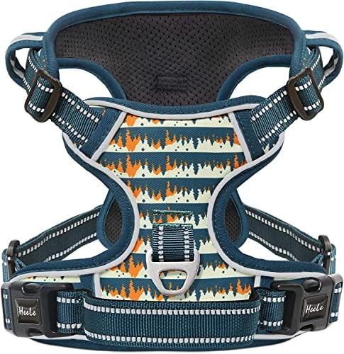 HEELE Dog Harness, No Pull Adjustable Padded Reflective Harness for Small Medium Large Dogs with Handle for Walking Training, Flower-Sunset Valley, M