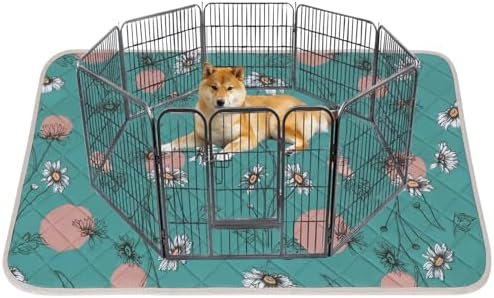 IEUUMLER Washable Pee Pads for Dogs, 1 Pack Non-Slip & Waterproof Pack Whelping Pad, Reusable Washable Puppy Potty Training Pad with Fast Absorbent for Playpen EU007 (Teal Daisy, 48"X48"-1pcs)