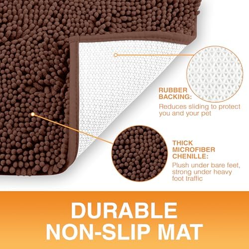 Neater Pets Muddy Paws Dog Door Mat 24” x 17” – Super Absorbent & Quick-Dry Chenille Doormat for Trapping Dirt, Water, Mud - Non-Slip & Machine Washable Pet Rugs for Entryway, Indoor Mud Mats, Brown