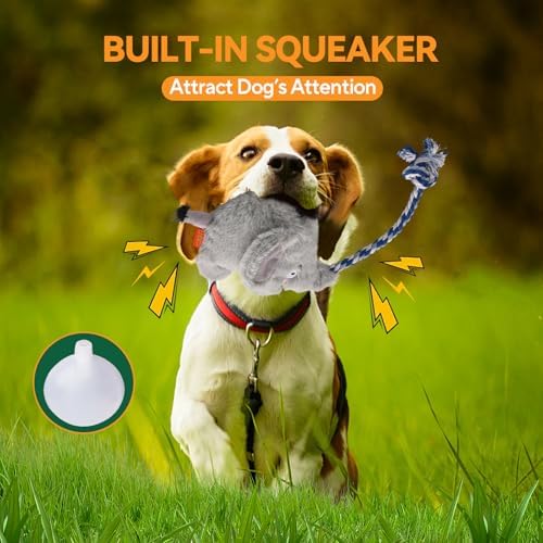 AUSCAT Plush Dog Rope Toy, Durable Squeaky Dog Toys for Puppy Small Medium Dogs (Not for Aggressive Chewers), Elephant
