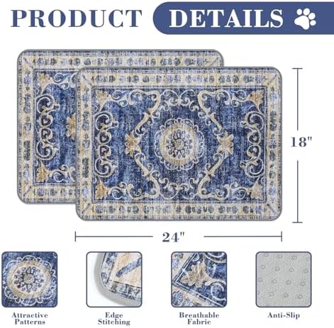 Washable Pee Pads for Dogs, 2 Pack Reusable Puppy Pads Absorbent Training Pads for Dogs Waterproof Dog Mat Non-Slip Whelping Pet Mat (Navy Blue, 24“×18”-2Pack)