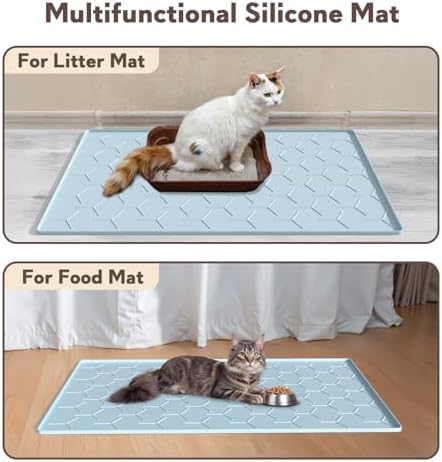 Garoopion Silicone Cat Litter Mat 34×22 inch, Easy to Clean, Blue