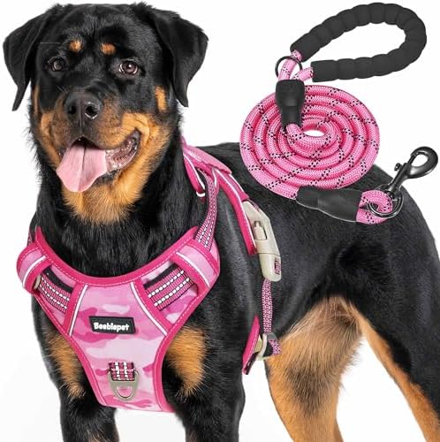 Beebiepet Heavy Duty Tactical Dog Harness for Small Dogs, No Pull Adjustable Pet Harness Reflective Service Training Easy Control Pet Vest Military K9 Working Dog Harnesses-X- Large, Pink Camo