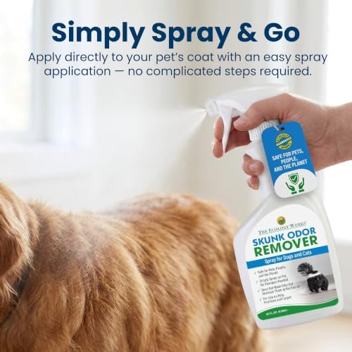 Skunk odor remover for dogs & pets| Spray on your Pet, Clothing, Furniture, Carpet| No Masking of Odor, Works on contact| Made in USA- 32 Ounces