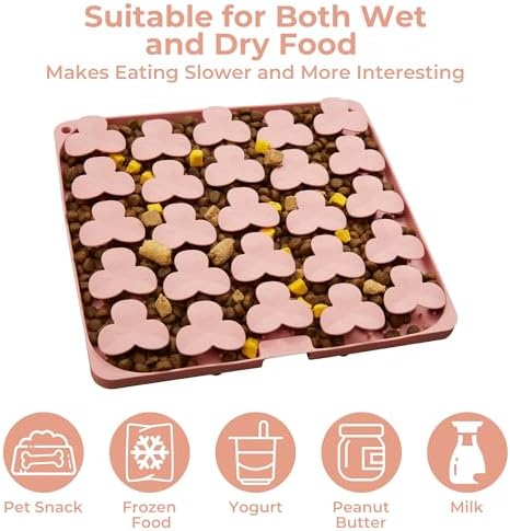 Puzzle Feeder Snuffle Mat for Dogs, Lick Mat for Dogs to Slow Down Eating, Dog Puzzle Toys for Large and Medium Breed Dogs, Silicone Dog Bowls for Dry, Wet, Raw Food, Pink