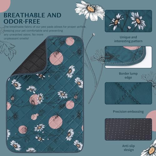 IEUUMLER Washable Pee Pads for Dogs, 2 Pack Non-Slip & Waterproof Pack Whelping Pad, Reusable Washable Puppy Potty Training Pad with Fast Absorbent for Playpen EU007 (Navy Blue Daisy, 24"X18"-2pcs)