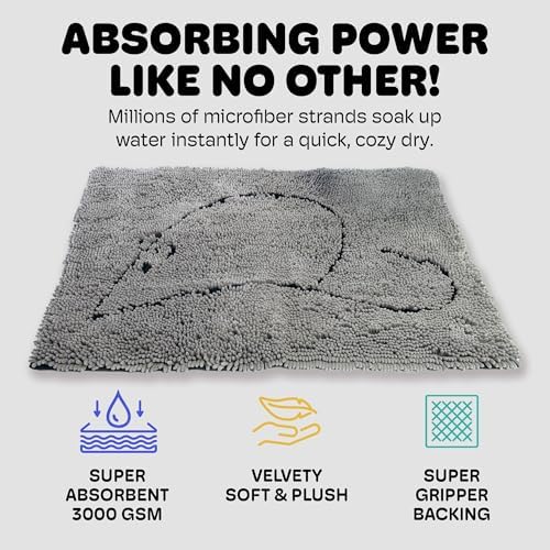 Dog Gone Smart Cat Litter Mat - Super Absorbent Microfiber - Plush Surface Traps Litter, Dirt & Moisture - Washable, Non Slip - Built with Double Basting & Stitching for Lasting Use - Grey, 35 x 26 In
