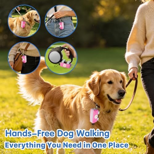 Dog Poop Bag Holder for Leash, Large-Capacity Canvas Pouch, Pink