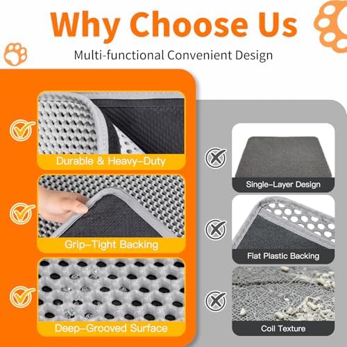 Large Cat Litter Box Mat for Cats, Double Layer Cat Litter Trapping Mats