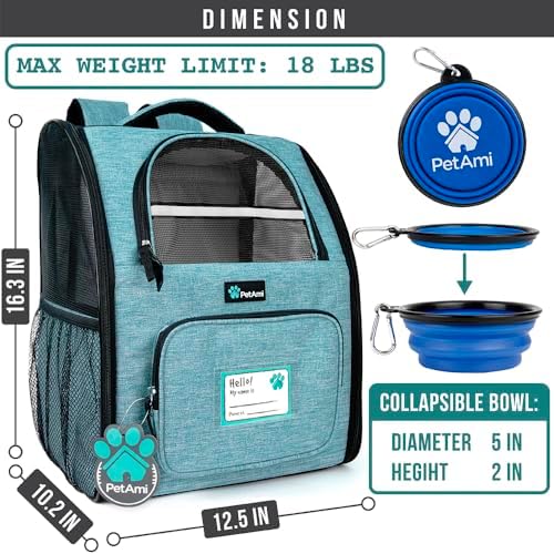 PetAmi Dog Backpack Carrier Airline Approved Cat Pet Puppy Bag, Turquoise