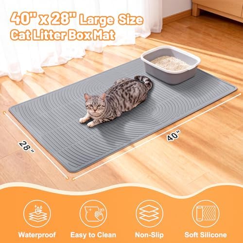 Cat Litter Mat Litter Trapping Mat, 40" x 28" Silicone Litter Box Mat Large, Non-Slip Cat Mat for Litter Boxs, Easy Clean Pet Food Mats for Floor Waterproof Silicone Cat Box Mat