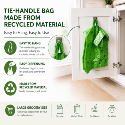 T-shirt Green Plastic Bag (600 ct.) Small Can Liners Doggy Poop Bags Compatible with Arm & Hammer Swivel Bin & Rake pooper scooper Thank You Grocery Shooping Size Multipurpose Bags